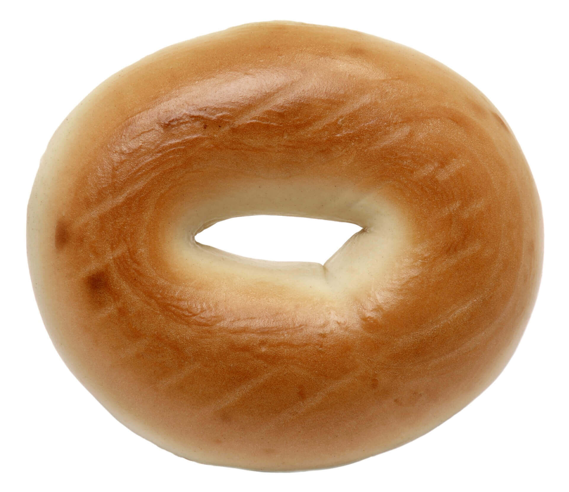 Round white bread with hole in centre.