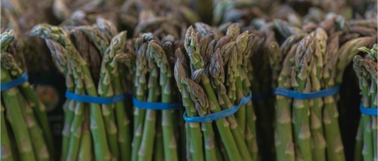 Bunches of green asparagus.